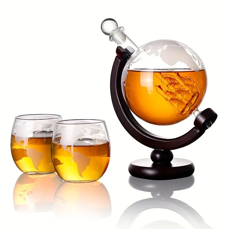 Decanter Globe Set - 850ml Whiskey-Globus-Dekanter-Set mit 2 geätzten Globusgläsern