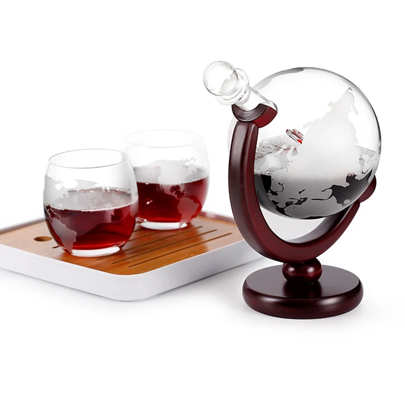 Decanter Globe Set - Whiskey-Dekanter, Globus, Weinglas-Set, Segelboot-Schädel im Inneren,