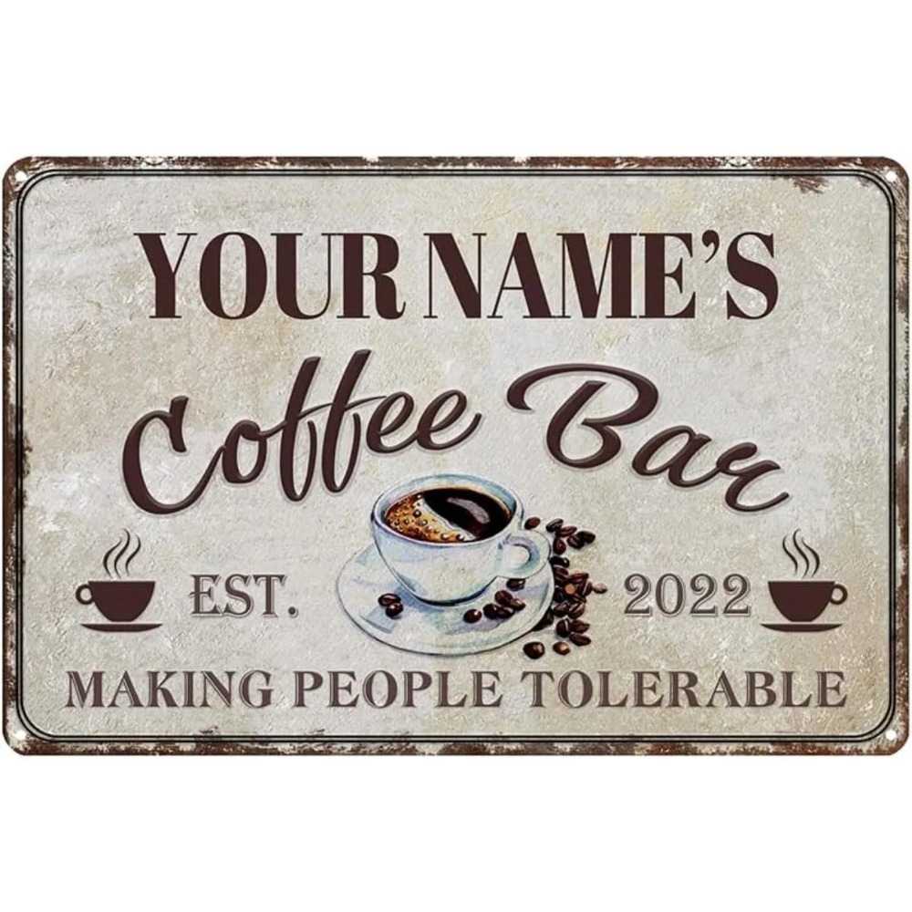 Home Bar Signs - Maßgefertigtes Retro-Kaffeebar-Blechschild, personalisierte Vintage-Wandtafel mit Namen