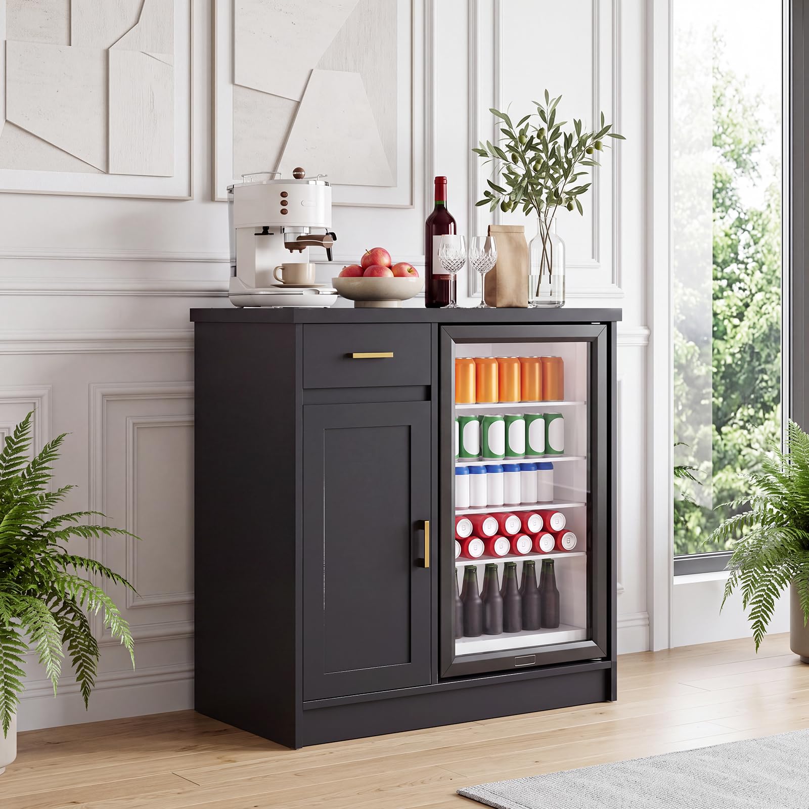 Home Bar And Cabinet - 42-Zoll-Farmhouse-Weinbarschrank für 24-Zoll-Minikühlschrank, Kaffeebar mit 2