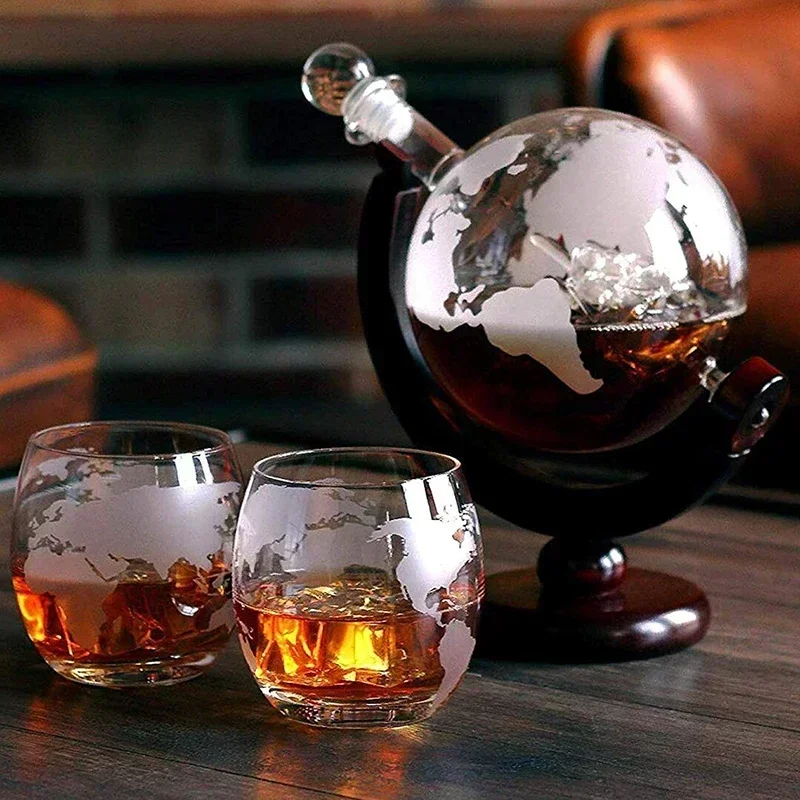 Decanter Globe Set - Kreatives Globus-Dekan ter-Set mit bleifreier Karaffe,
