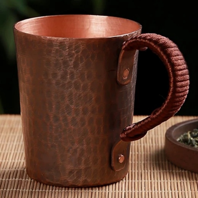 Mule Copper Mug - Vintage-Kaffeetasse aus reinem Kupfer, Hammer-Textur-Gewebe-Griff, Frühstück,