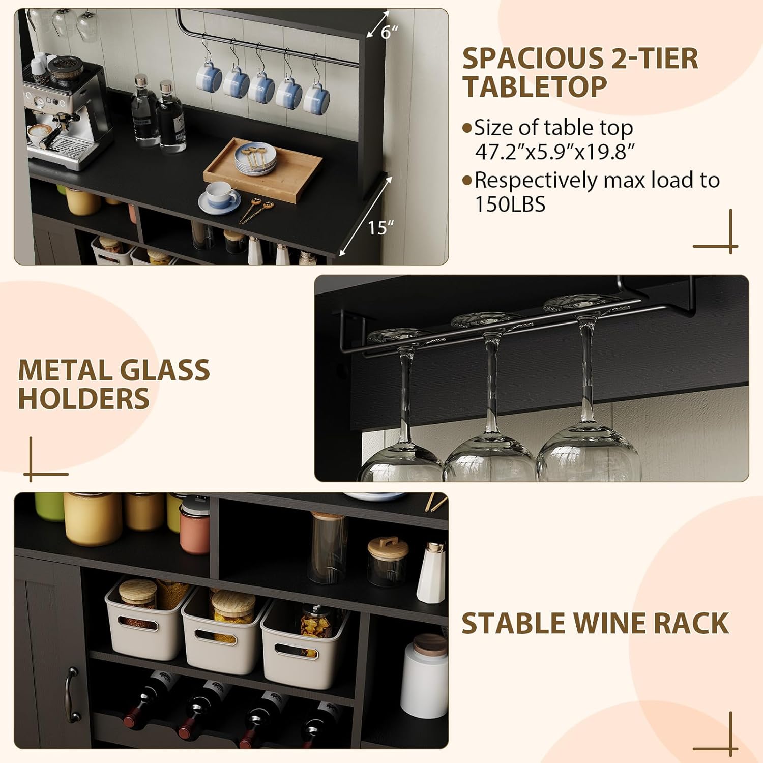 47 Zoll Farmhouse Kaffee-Bar-S – Home Bar And Cabinet Bewertung und Preis